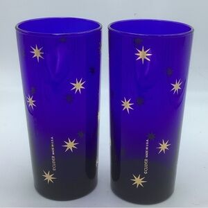 Two Culver Cobalt Blue with Gold Star Design 6 1/4” Glasses